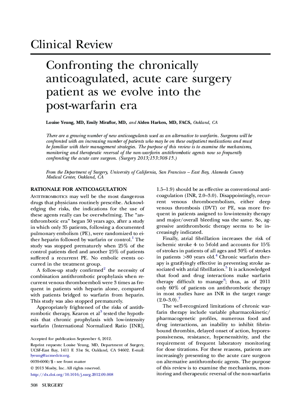 Confronting the chronically anticoagulated, acute care surgery patient as we evolve into the post-warfarin era