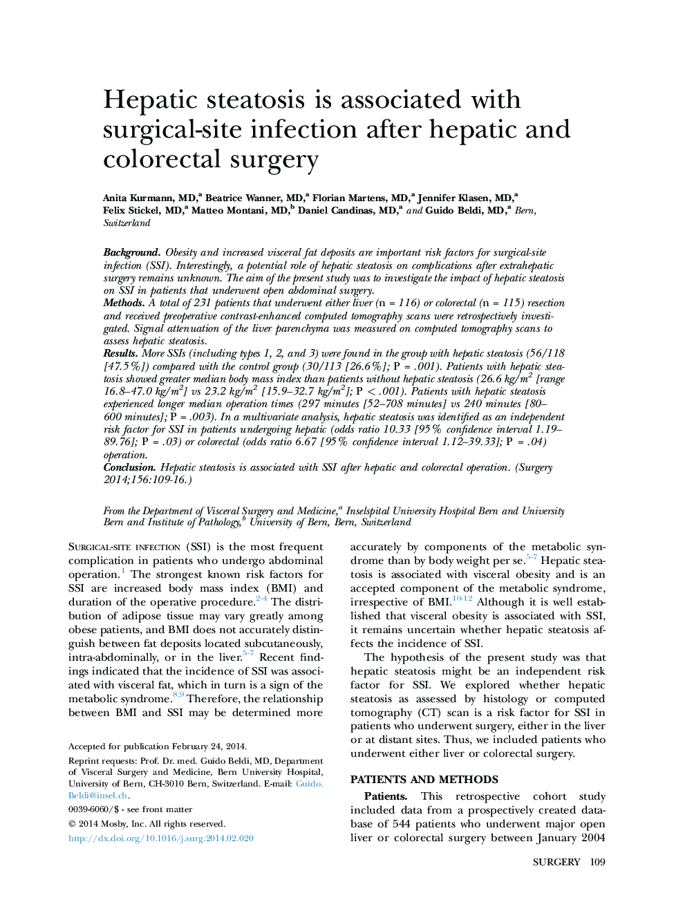Hepatic steatosis is associated with surgical-site infection after hepatic and colorectal surgery