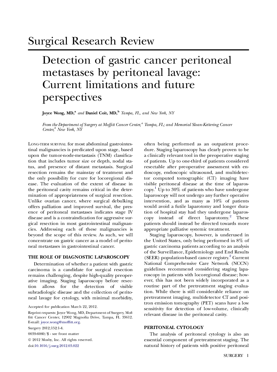 Detection of gastric cancer peritoneal metastases by peritoneal lavage: Current limitations and future perspectives