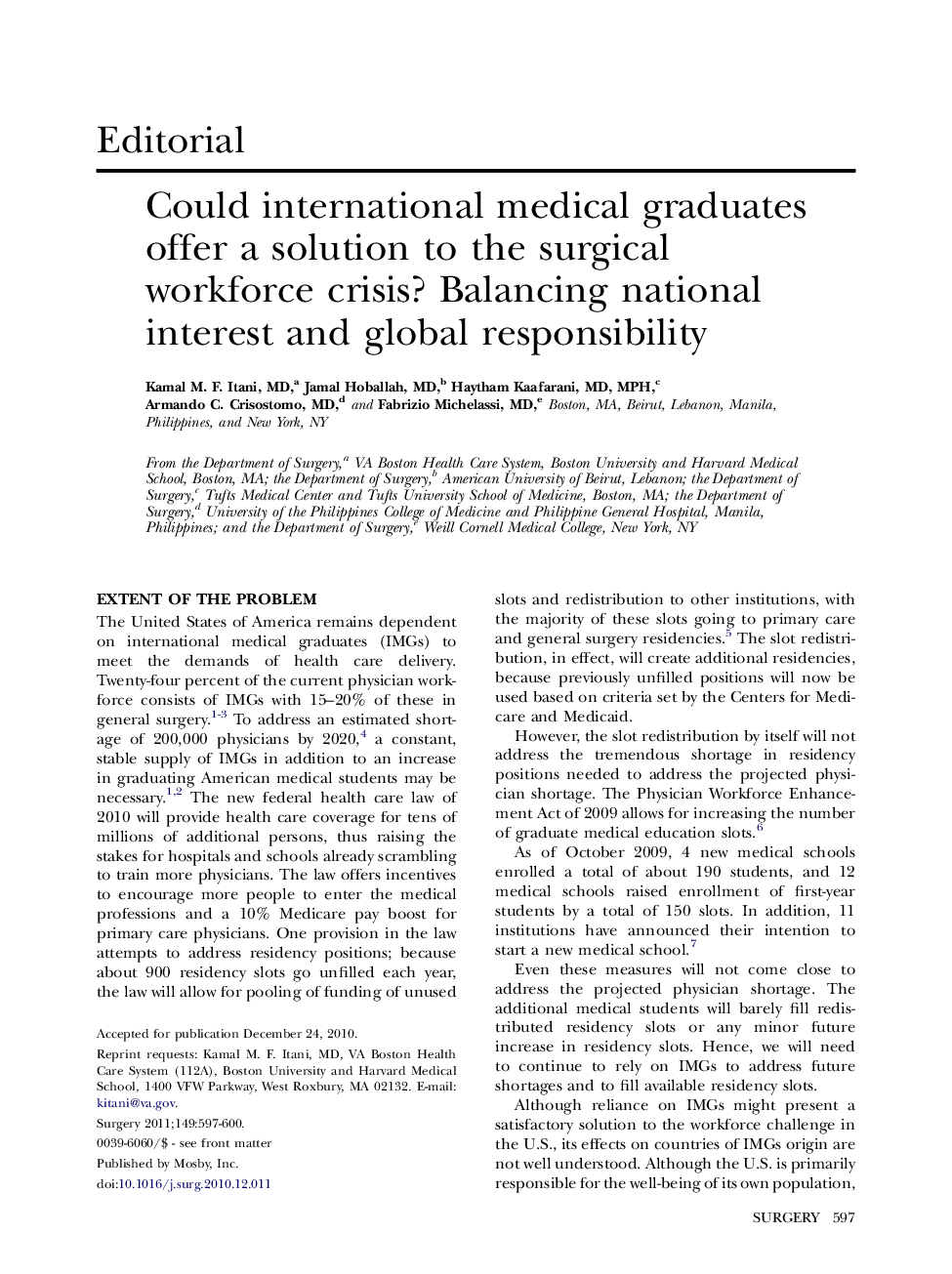 Could international medical graduates offer a solution to the surgical workforce crisis? Balancing national interest and global responsibility