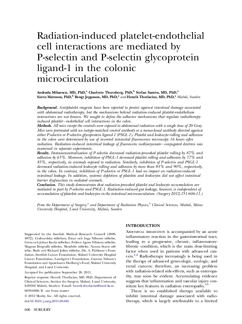 Radiation-induced platelet-endothelial cell interactions are mediated by P-selectin and P-selectin glycoprotein ligand-1 in the colonic microcirculation 