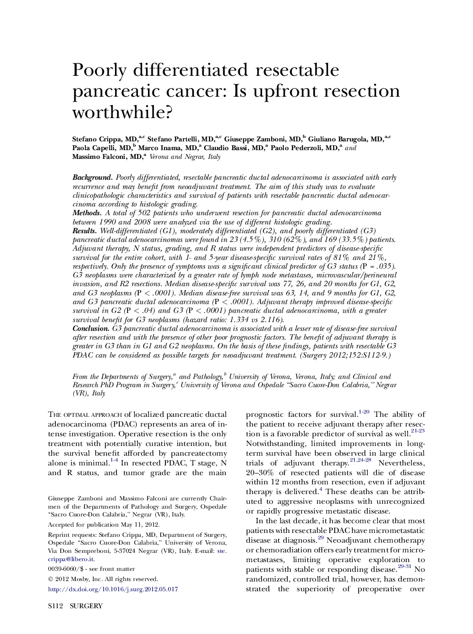 Poorly differentiated resectable pancreatic cancer: Is upfront resection worthwhile? 