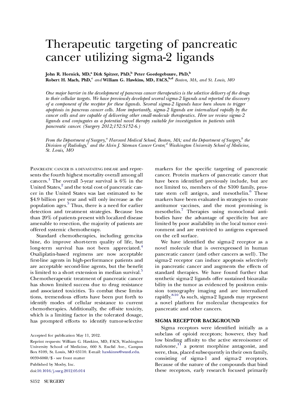Therapeutic targeting of pancreatic cancer utilizing sigma-2 ligands