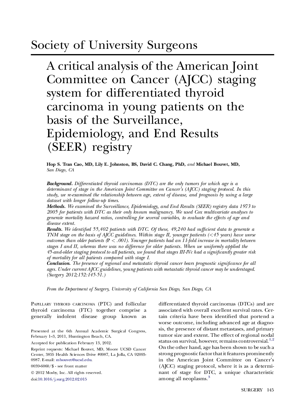 A critical analysis of the American Joint Committee on Cancer (AJCC) staging system for differentiated thyroid carcinoma in young patients on the basis of the Surveillance, Epidemiology, and End Results (SEER) registry