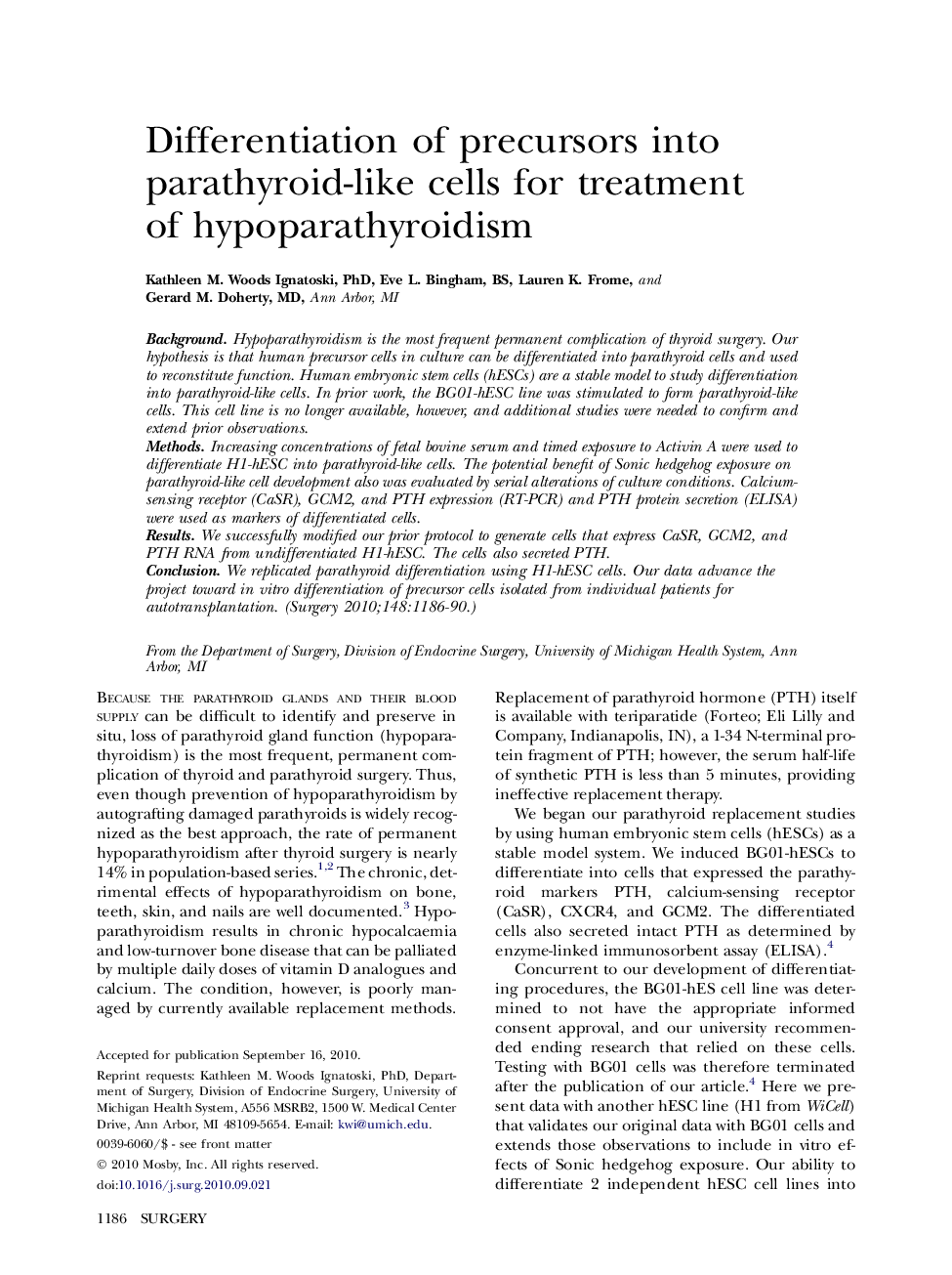 Differentiation of precursors into parathyroid-like cells for treatment of hypoparathyroidism