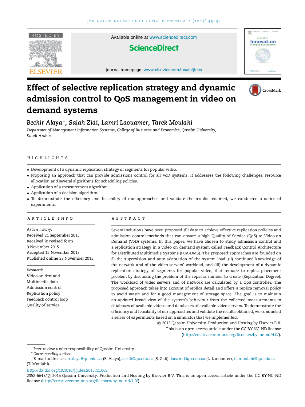 Effect of selective replication strategy and dynamic admission control to QoS management in video on demand systems 