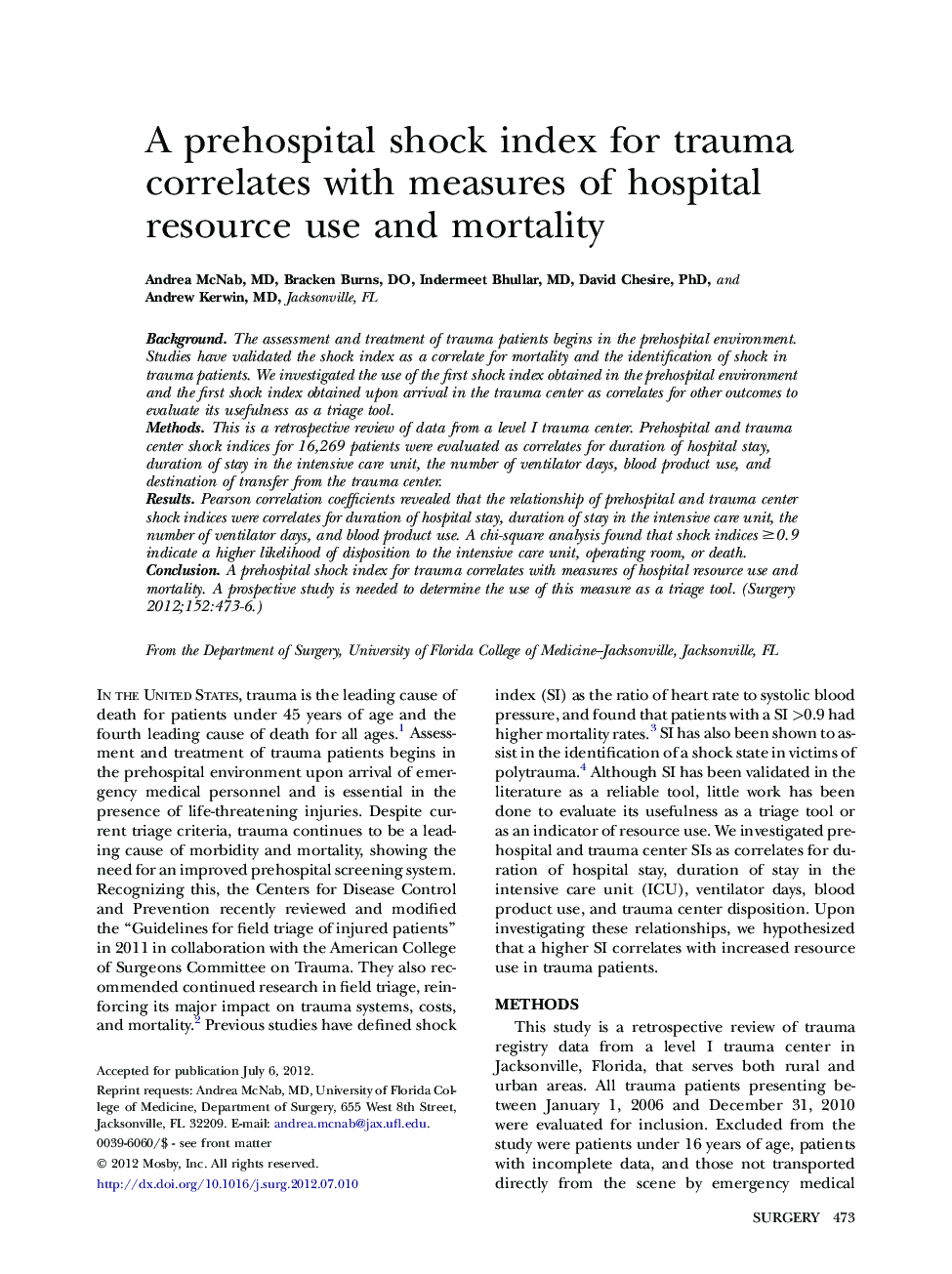 A prehospital shock index for trauma correlates with measures of hospital resource use and mortality