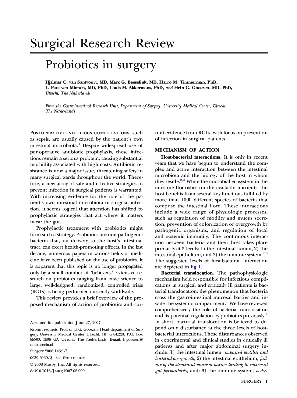 Probiotics in surgery