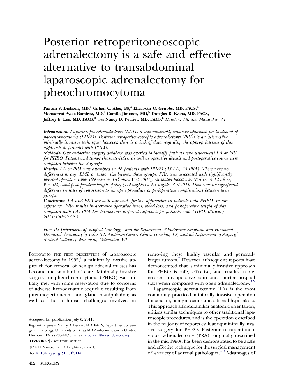 Posterior retroperitoneoscopic adrenalectomy is a safe and effective alternative to transabdominal laparoscopic adrenalectomy for pheochromocytoma