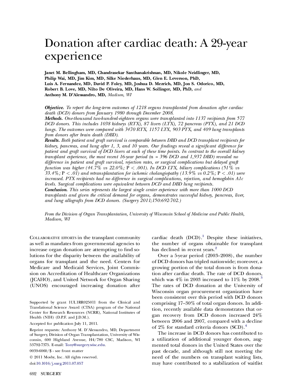 Donation after cardiac death: A 29-year experience 