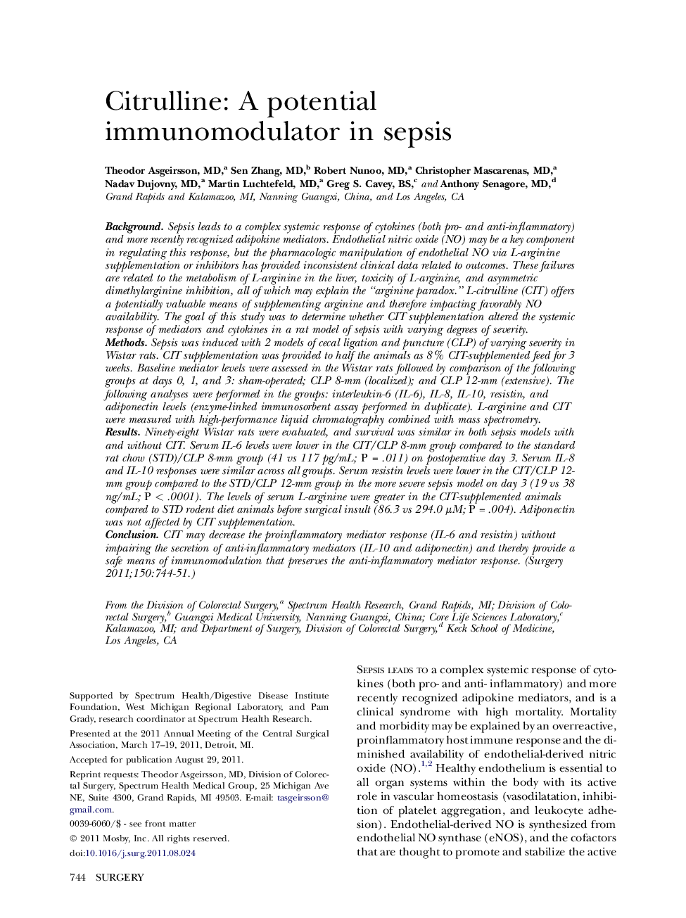 Citrulline: A potential immunomodulator in sepsis 