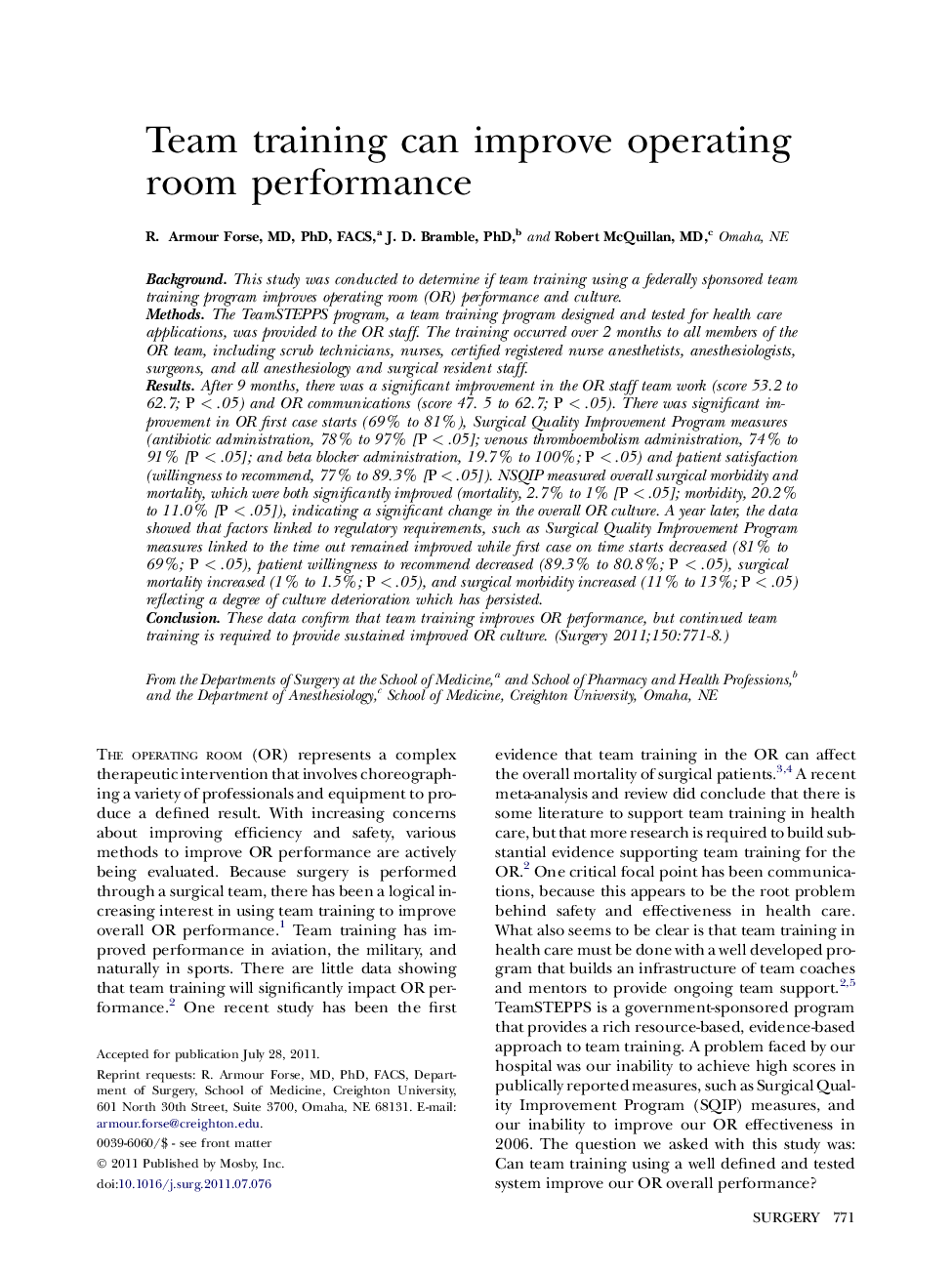 Team training can improve operating room performance