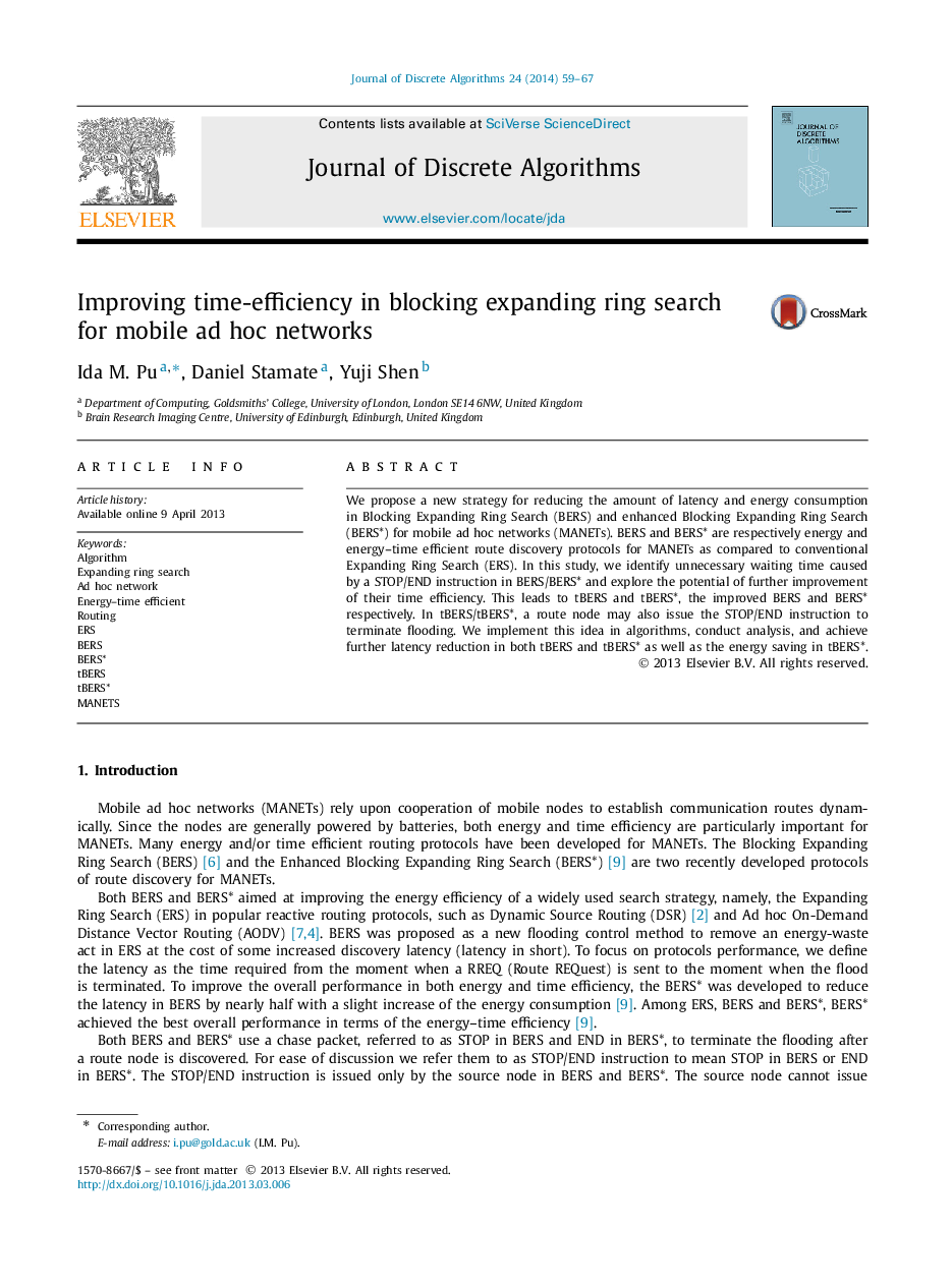 Improving time-efficiency in blocking expanding ring search for mobile ad hoc networks