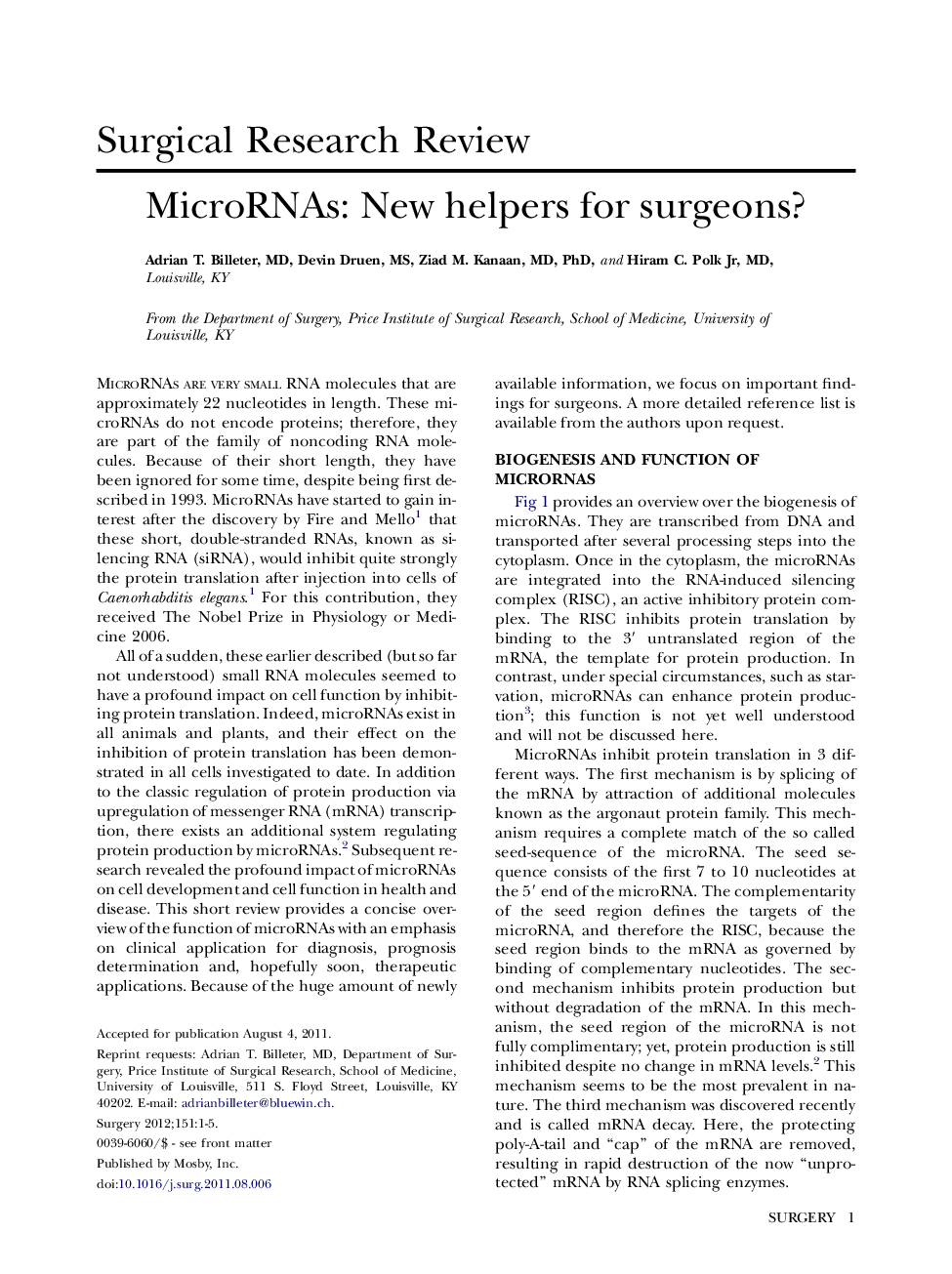 MicroRNAs: New helpers for surgeons?