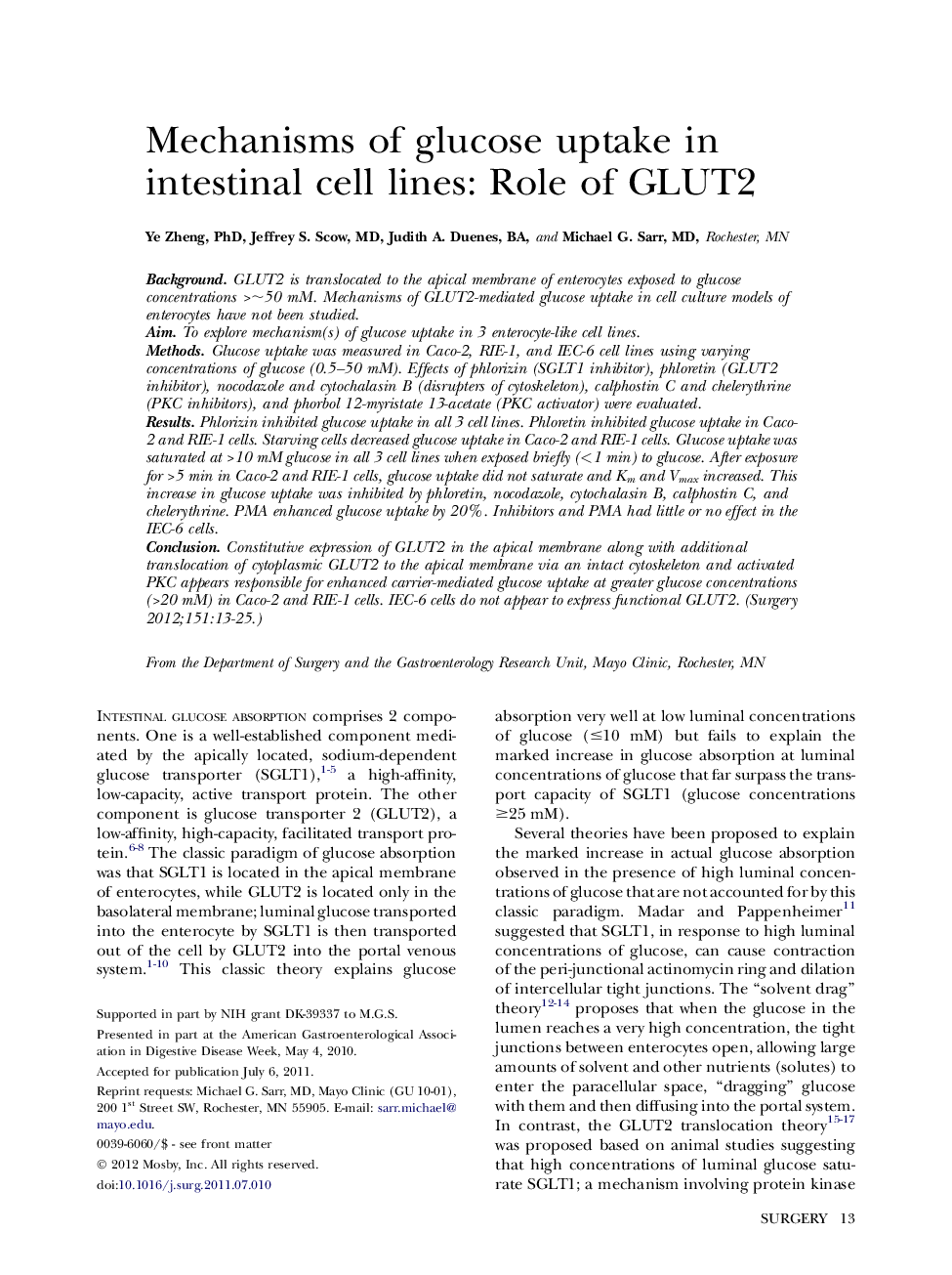 Mechanisms of glucose uptake in intestinal cell lines: Role of GLUT2 