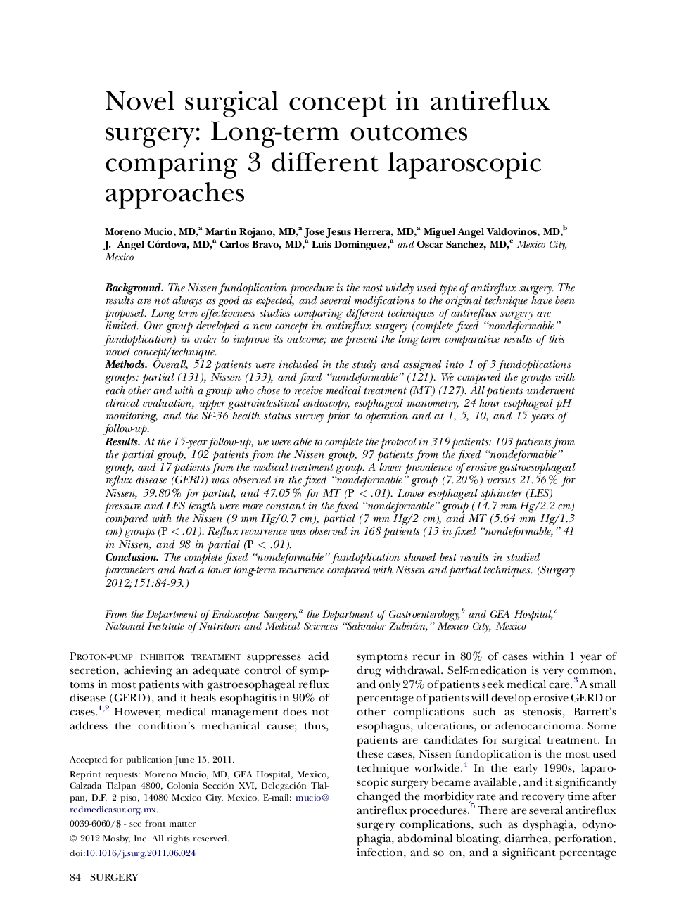 Novel surgical concept in antireflux surgery: Long-term outcomes comparing 3 different laparoscopic approaches