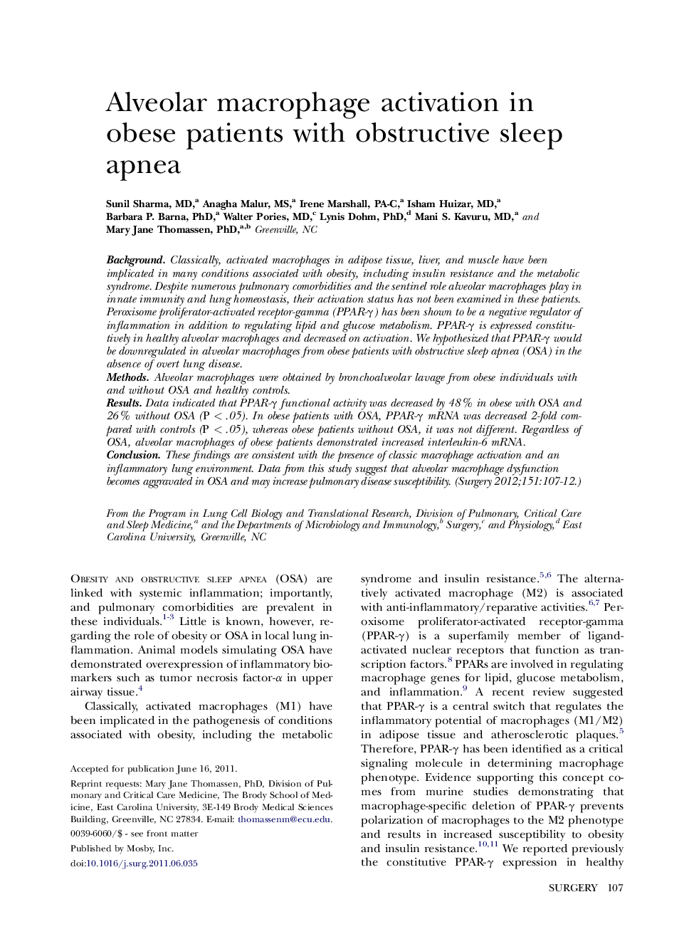 Alveolar macrophage activation in obese patients with obstructive sleep apnea