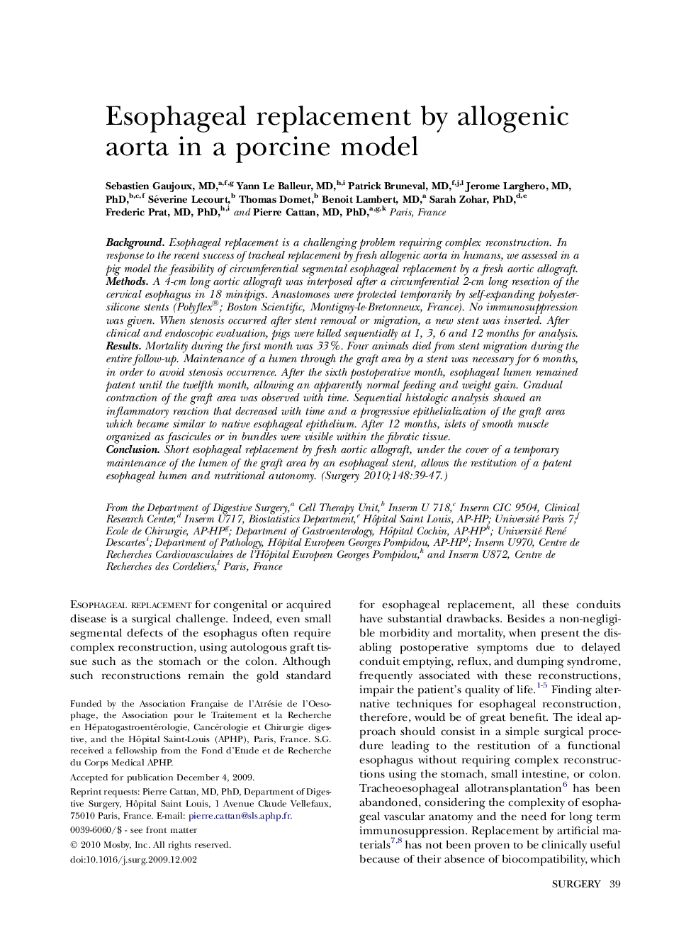 Esophageal replacement by allogenic aorta in a porcine model 