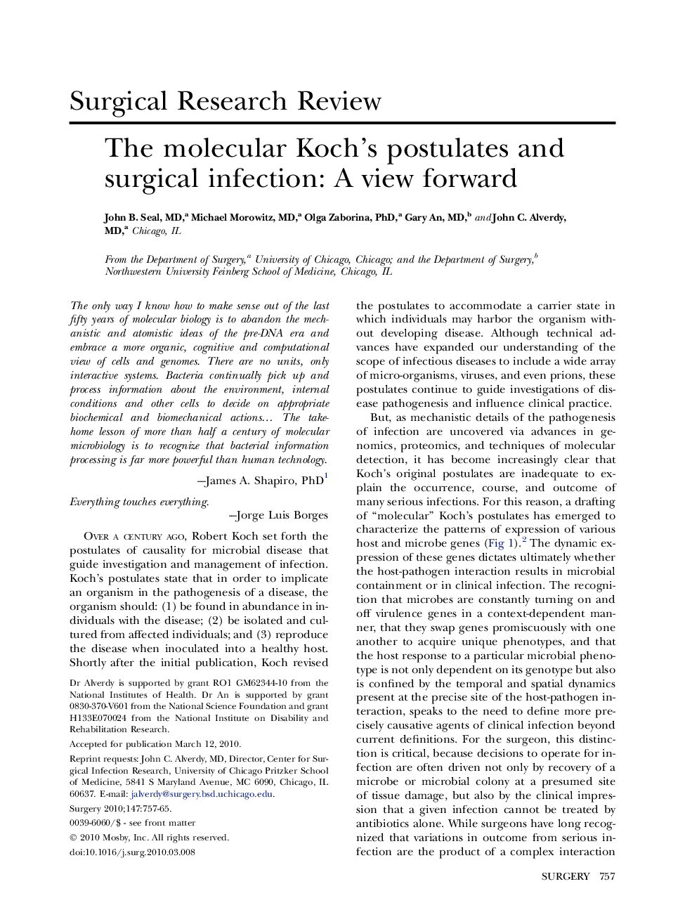 The molecular Koch's postulates and surgical infection: A view forward