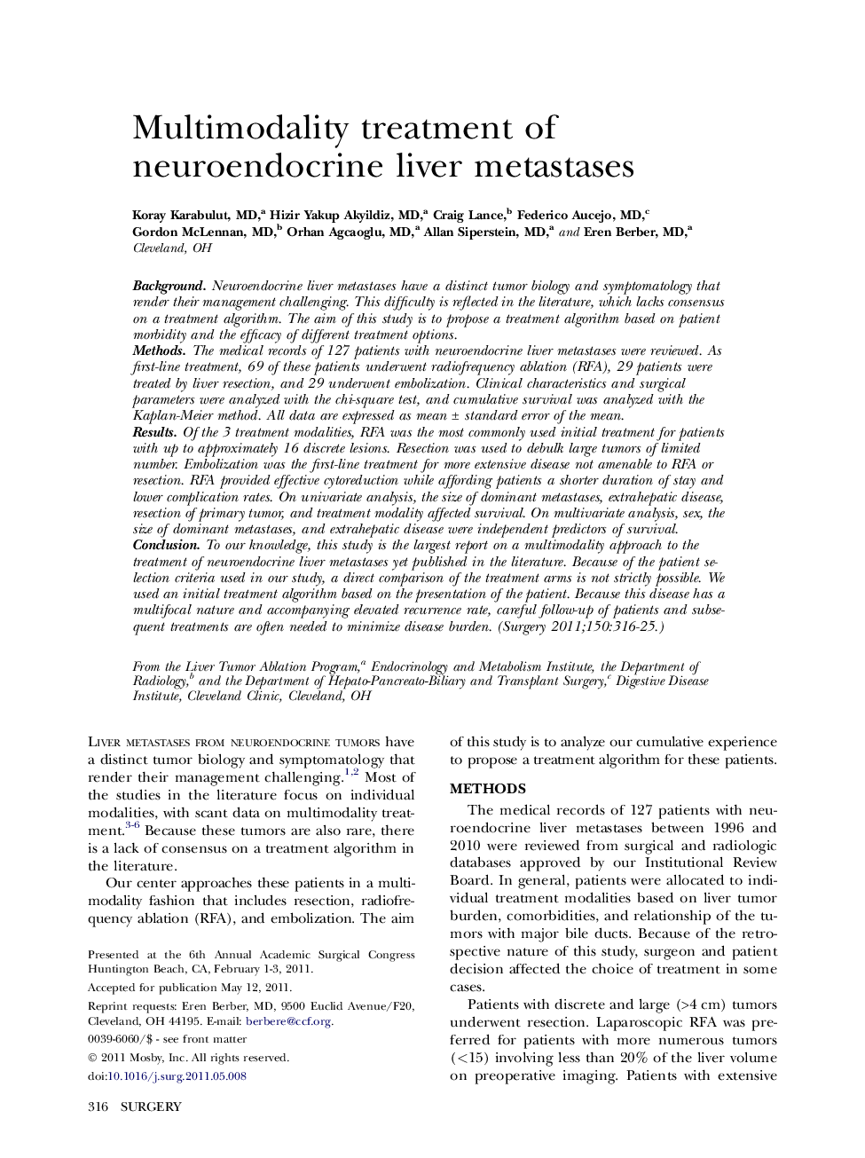 Multimodality treatment of neuroendocrine liver metastases