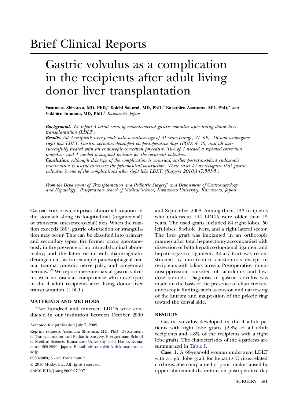 Gastric volvulus as a complication in the recipients after adult living donor liver transplantation