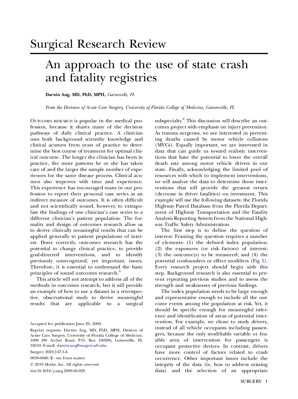 An approach to the use of state crash and fatality registries