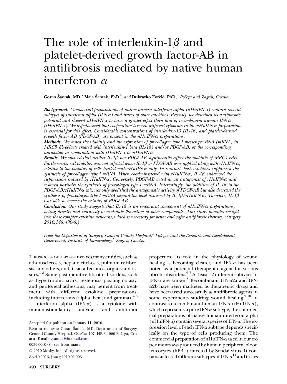 The role of interleukin-1β and platelet-derived growth factor-AB in antifibrosis mediated by native human interferon α