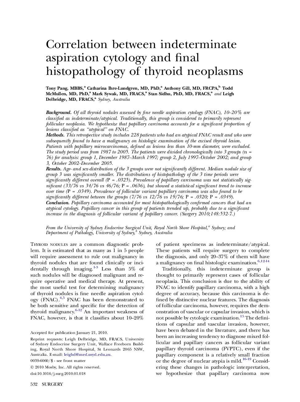 Correlation between indeterminate aspiration cytology and final histopathology of thyroid neoplasms