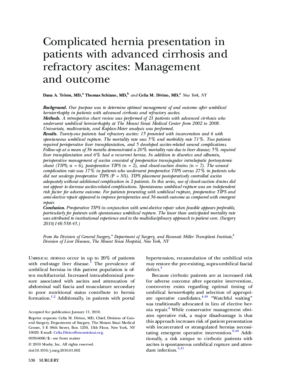 Complicated hernia presentation in patients with advanced cirrhosis and refractory ascites: Management and outcome