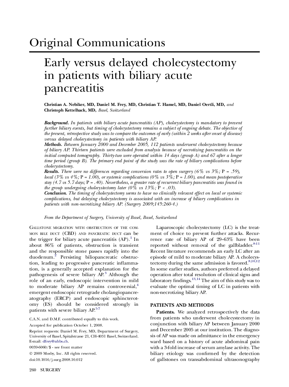 Early versus delayed cholecystectomy in patients with biliary acute pancreatitis 