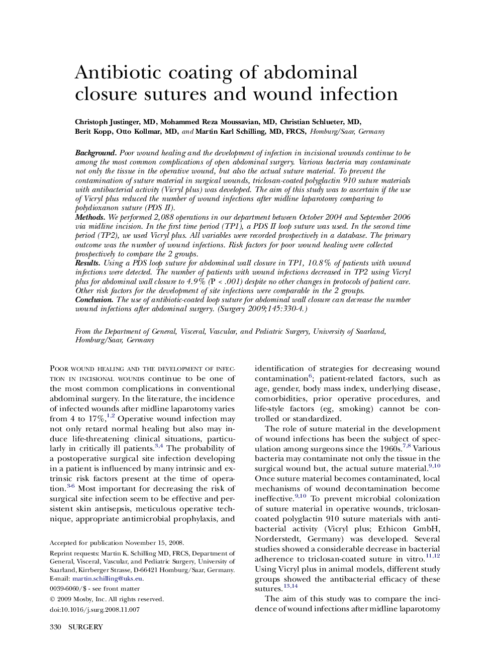 Antibiotic coating of abdominal closure sutures and wound infection