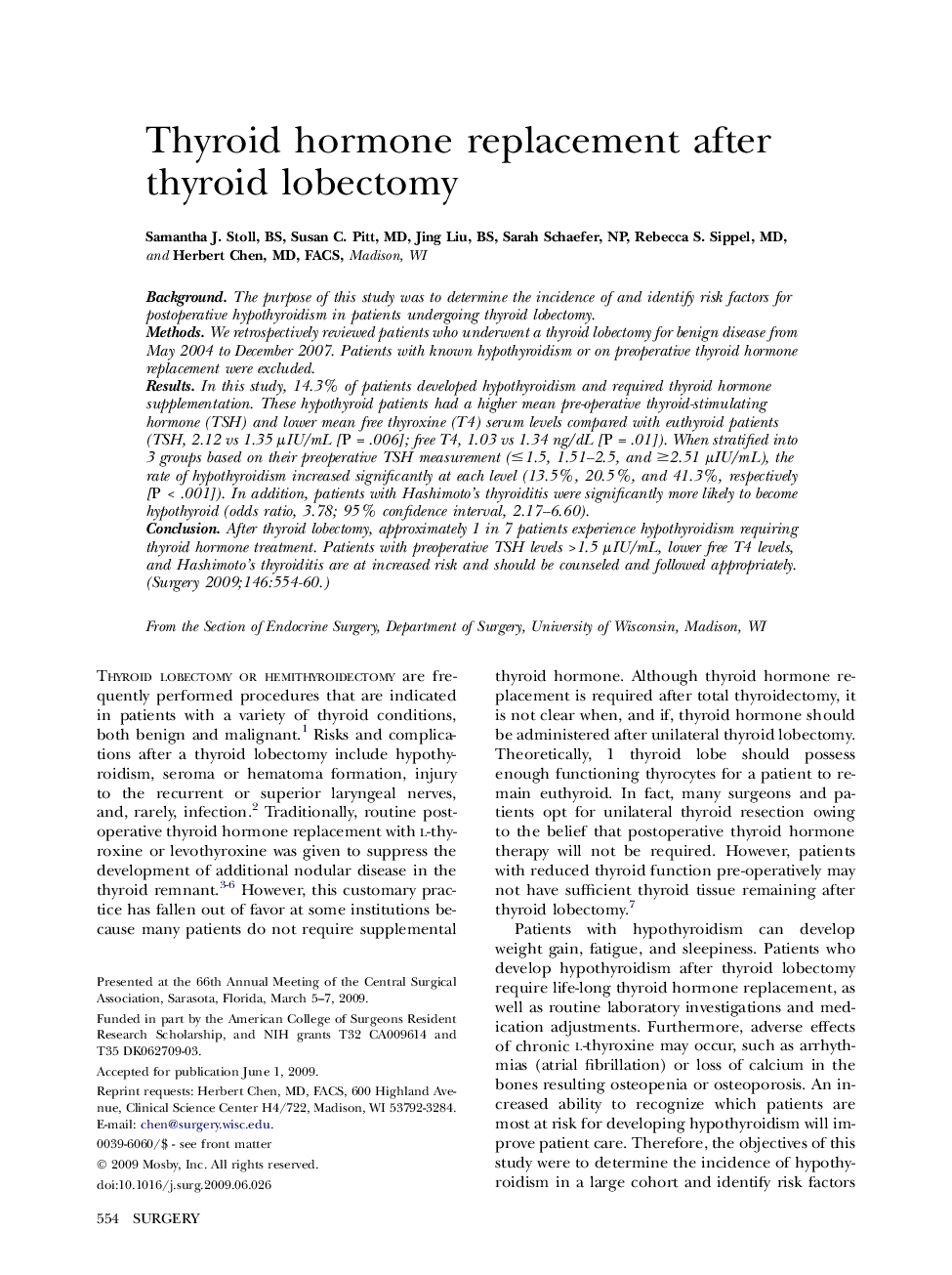 Thyroid hormone replacement after thyroid lobectomy 