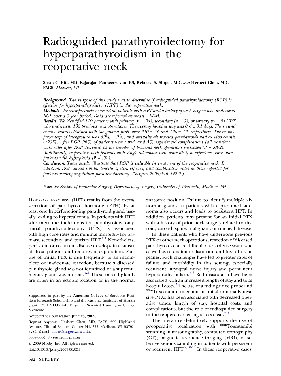 Radioguided parathyroidectomy for hyperparathyroidism in the reoperative neck 