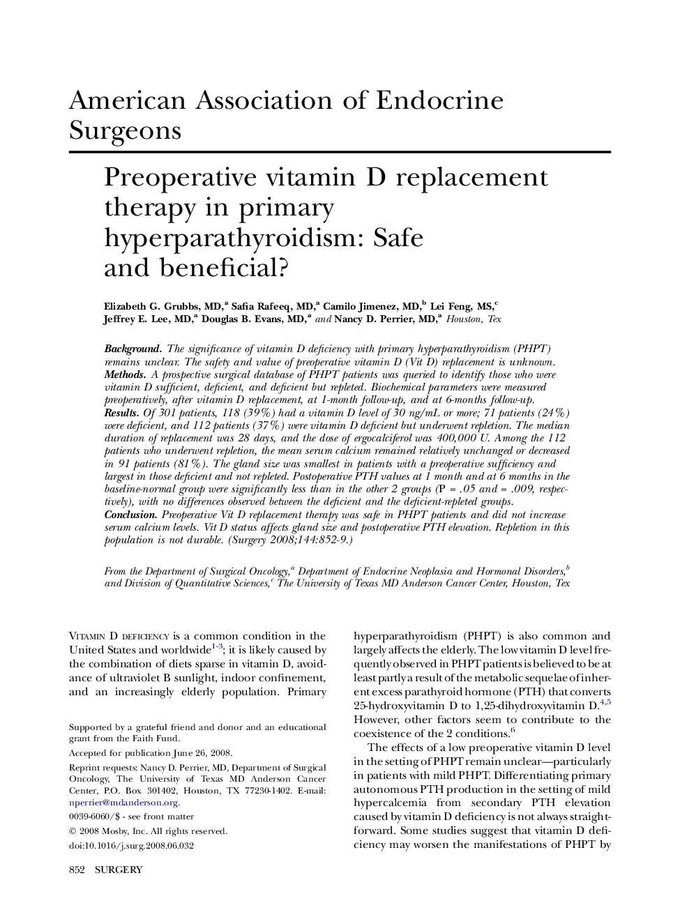 Preoperative vitamin D replacement therapy in primary hyperparathyroidism: Safe and beneficial? 