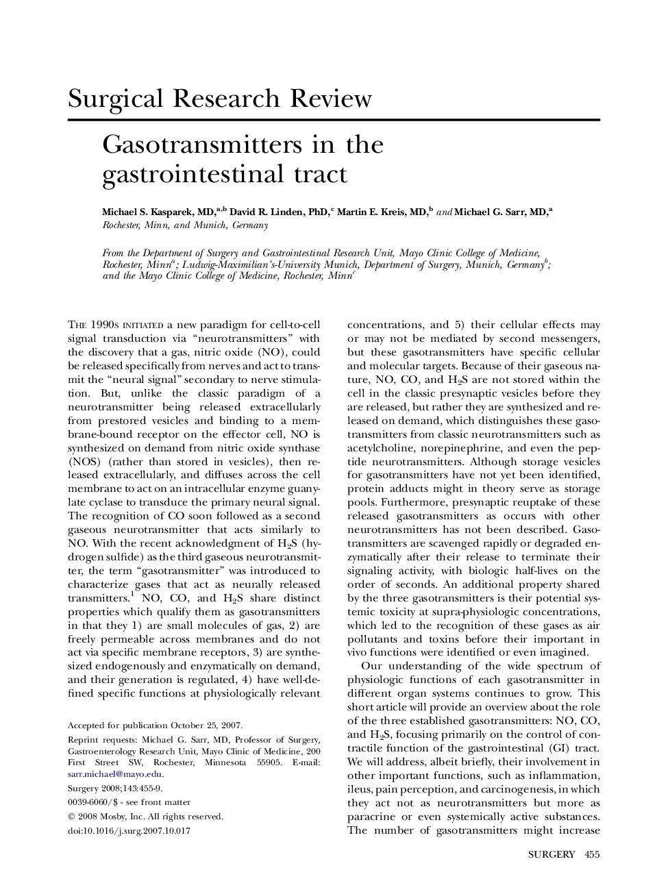 Gasotransmitters in the gastrointestinal tract