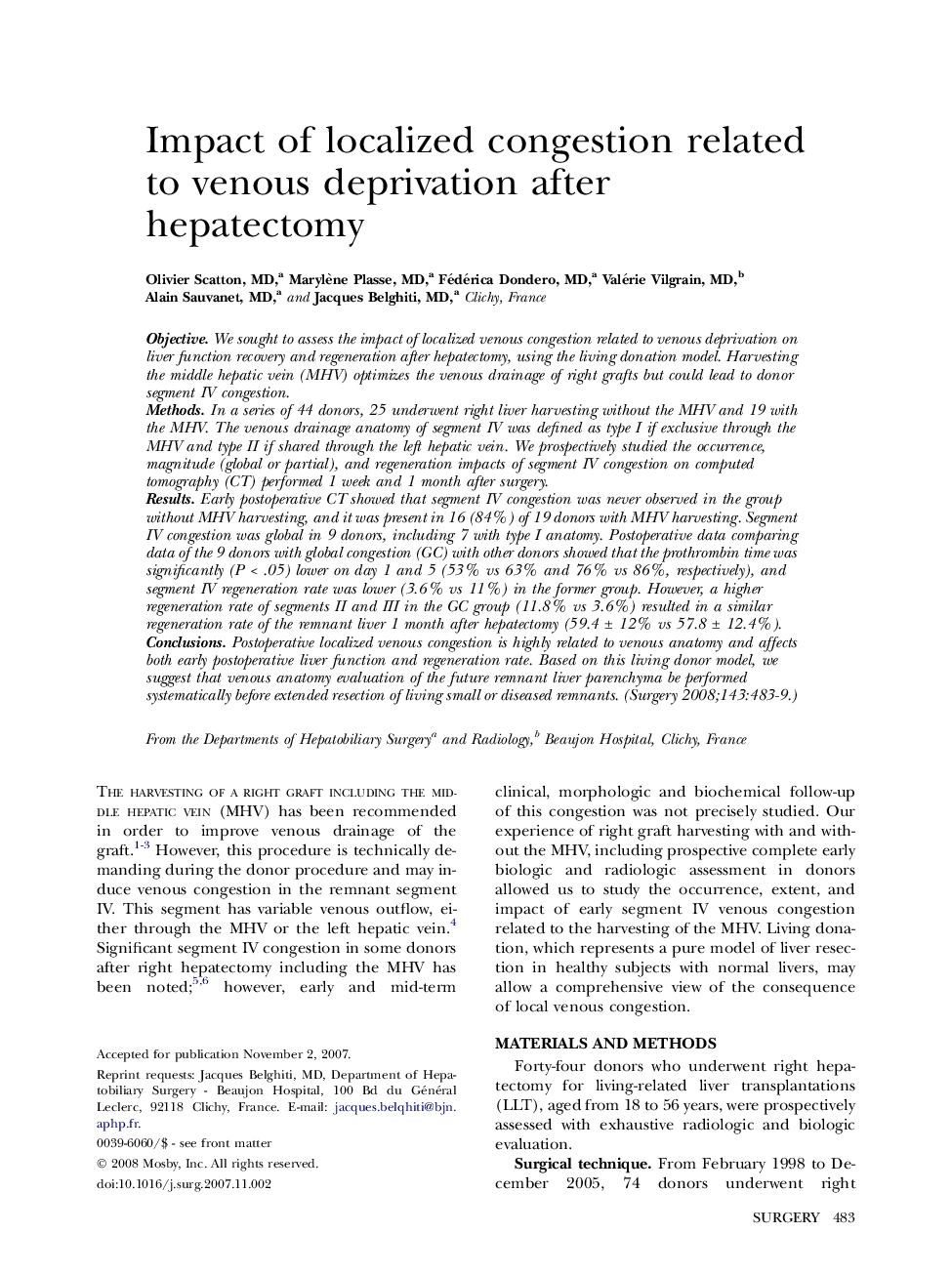 Impact of localized congestion related to venous deprivation after hepatectomy