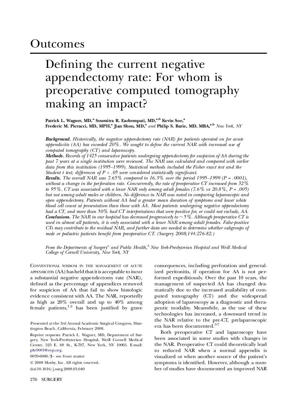 Defining the current negative appendectomy rate: For whom is preoperative computed tomography making an impact? 