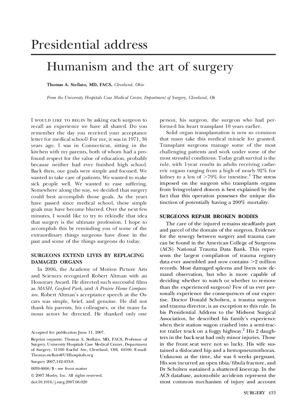 Humanism and the art of surgery