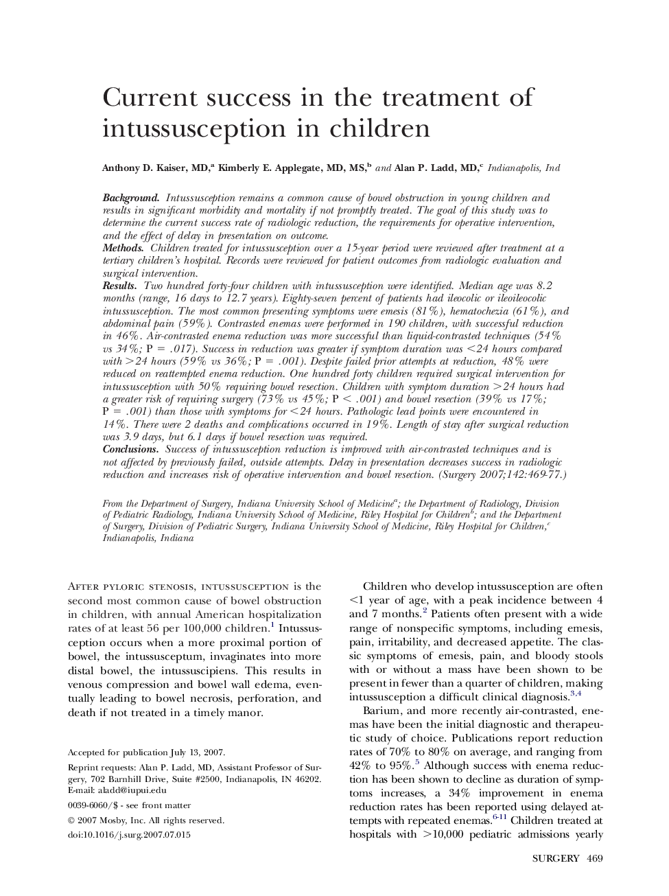 Current success in the treatment of intussusception in children