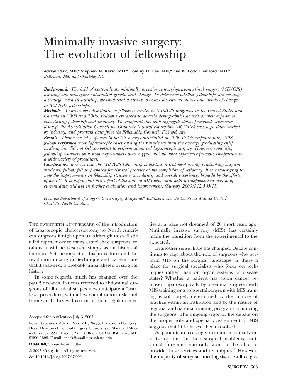 Minimally invasive surgery: The evolution of fellowship