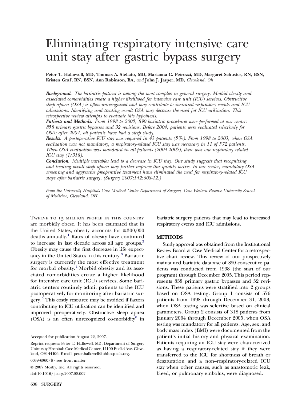 Eliminating respiratory intensive care unit stay after gastric bypass surgery