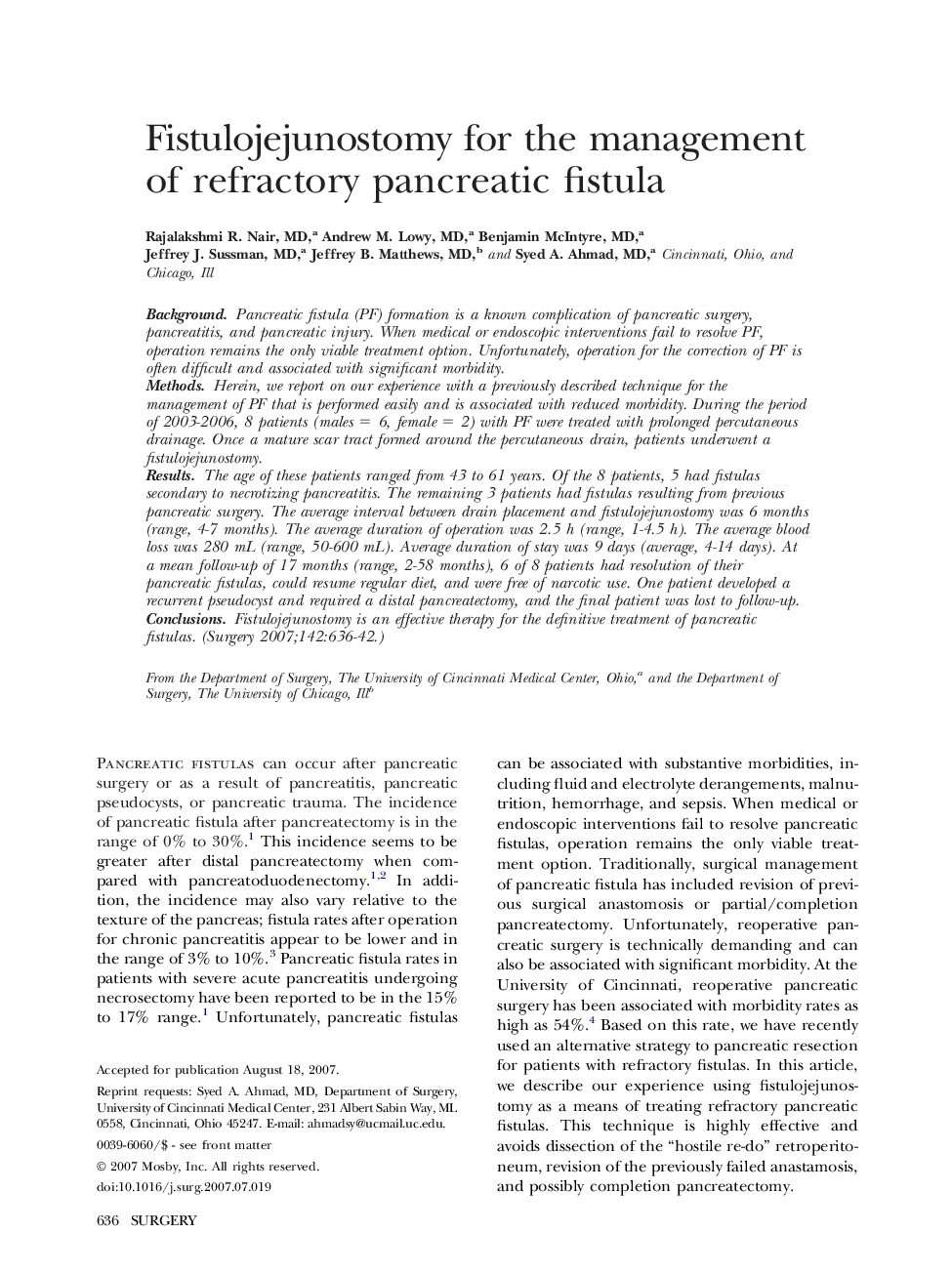 Fistulojejunostomy for the management of refractory pancreatic fistula