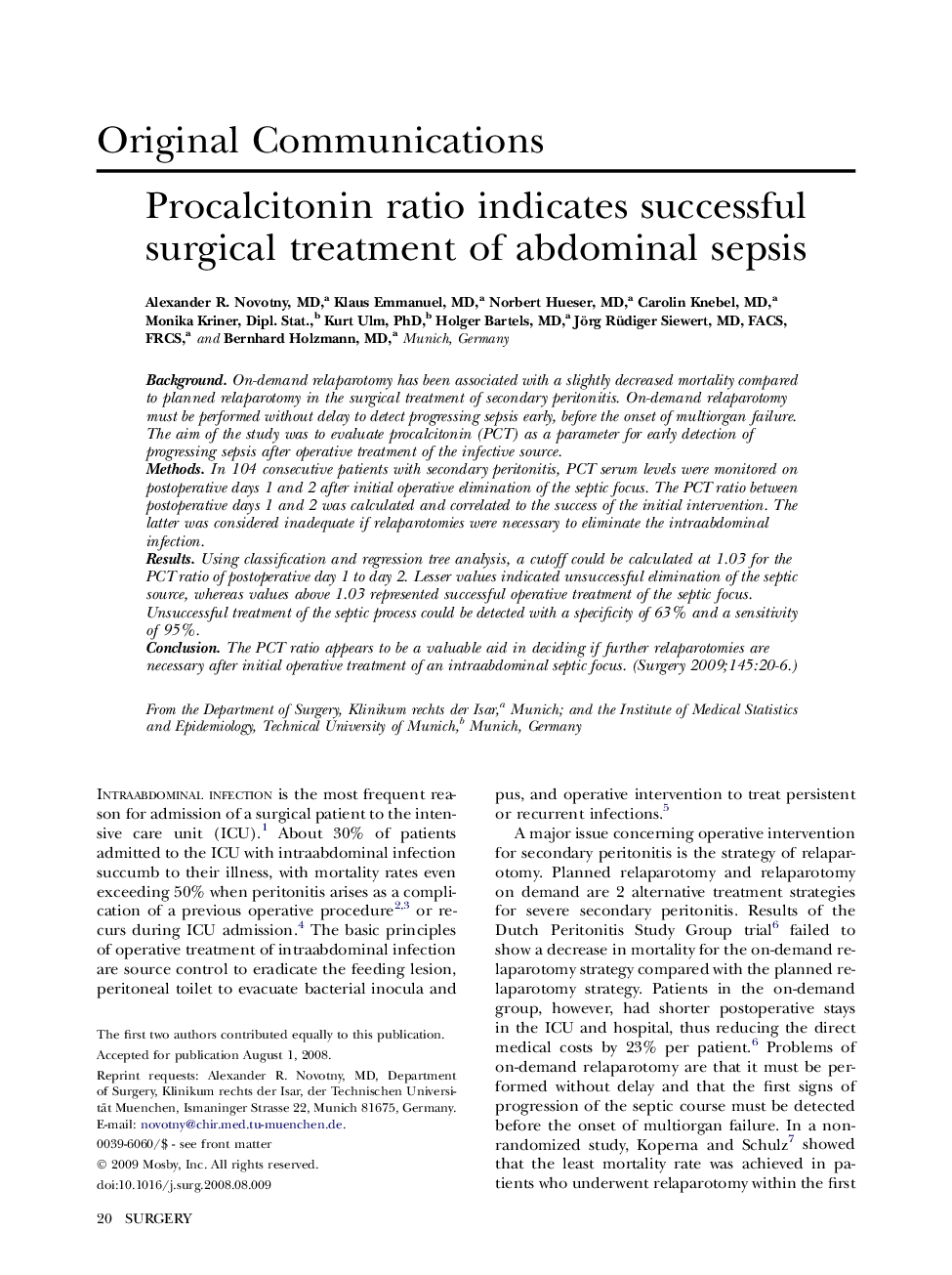 Procalcitonin ratio indicates successful surgical treatment of abdominal sepsis 