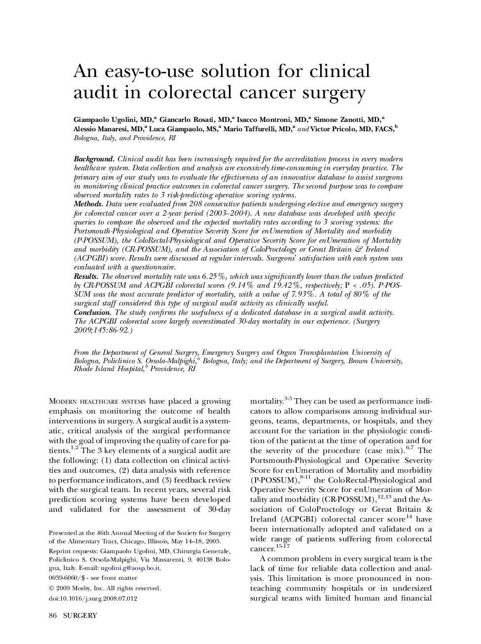 An easy-to-use solution for clinical audit in colorectal cancer surgery 