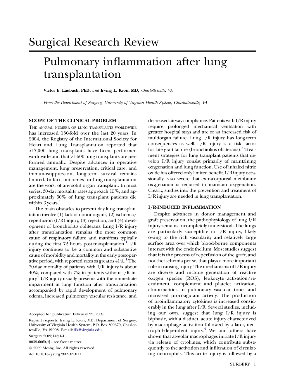 Pulmonary inflammation after lung transplantation
