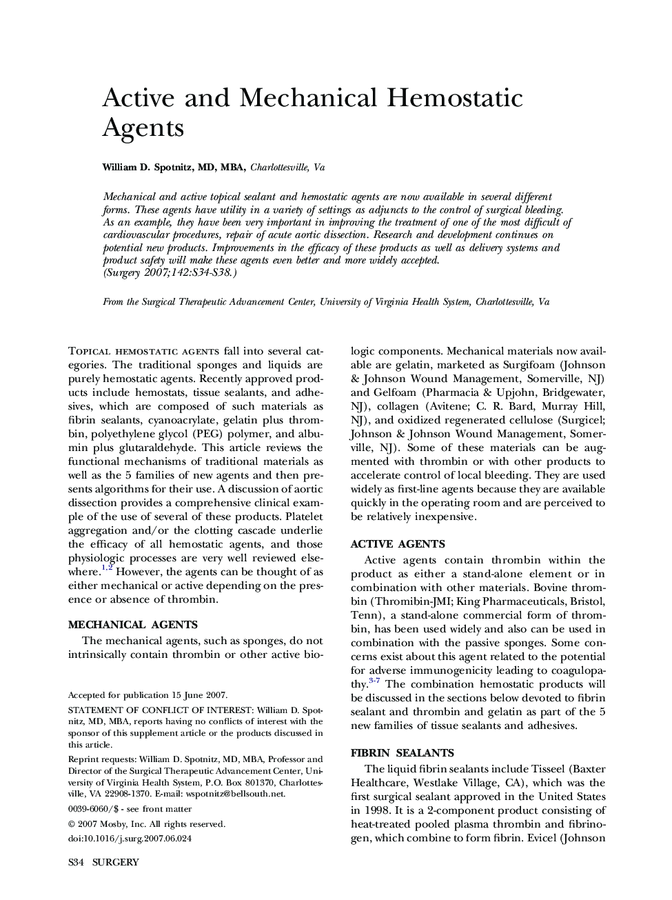Active and Mechanical Hemostatic Agents 
