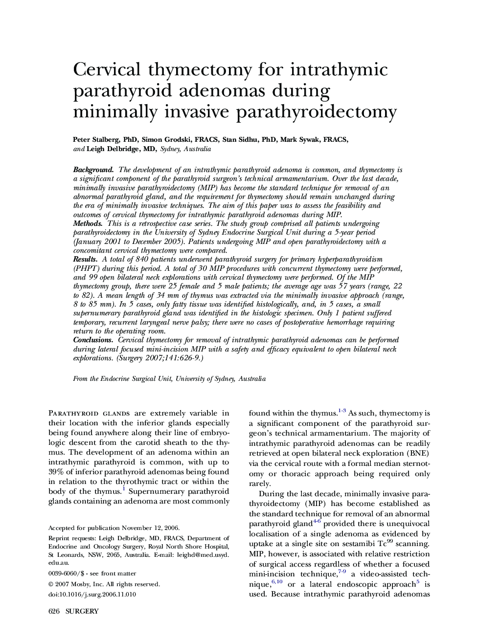 Cervical thymectomy for intrathymic parathyroid adenomas during minimally invasive parathyroidectomy