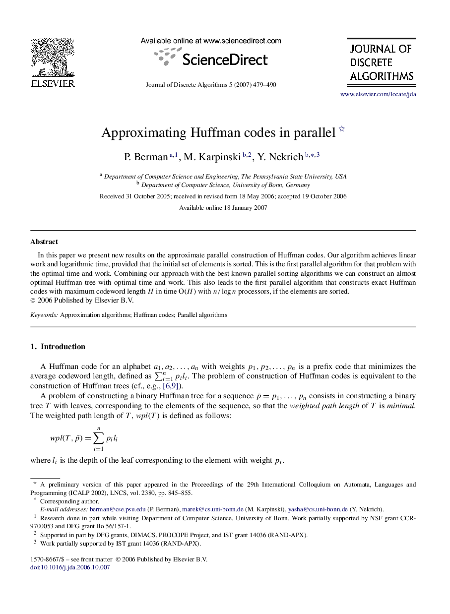 Approximating Huffman codes in parallel 