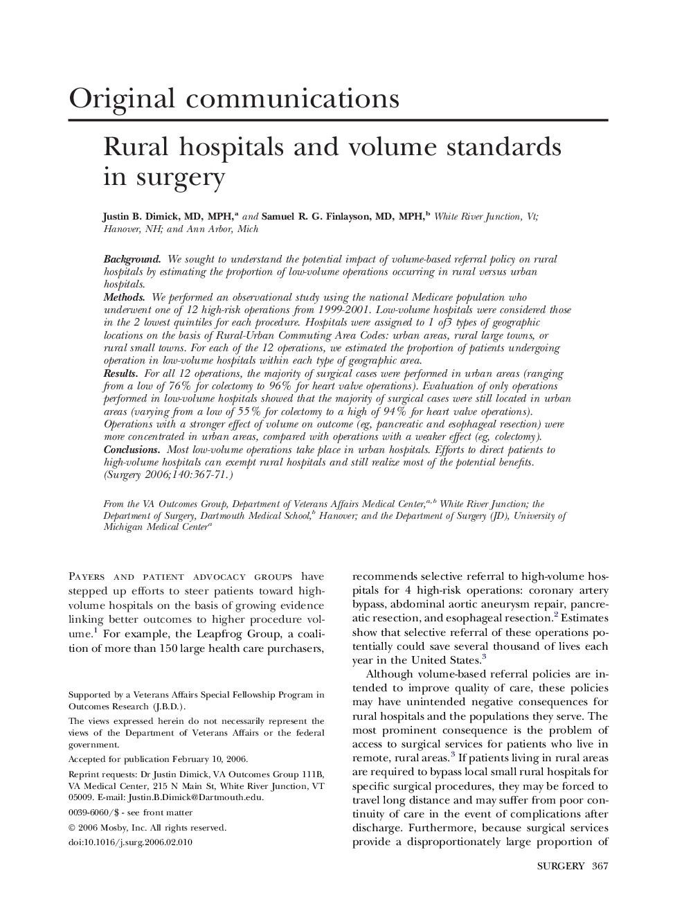 Rural hospitals and volume standards in surgery 