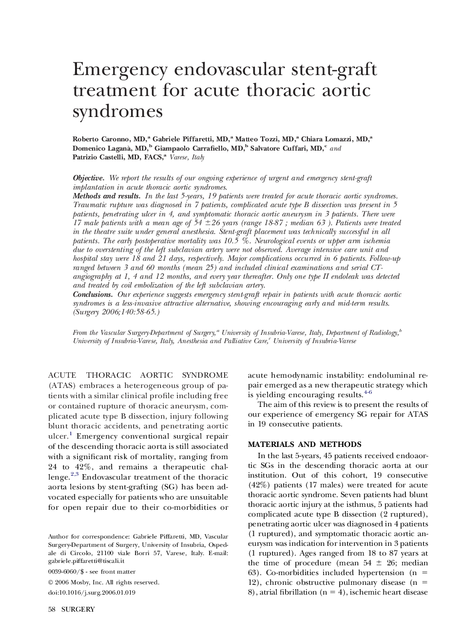 Emergency endovascular stent-graft treatment for acute thoracic aortic syndromes